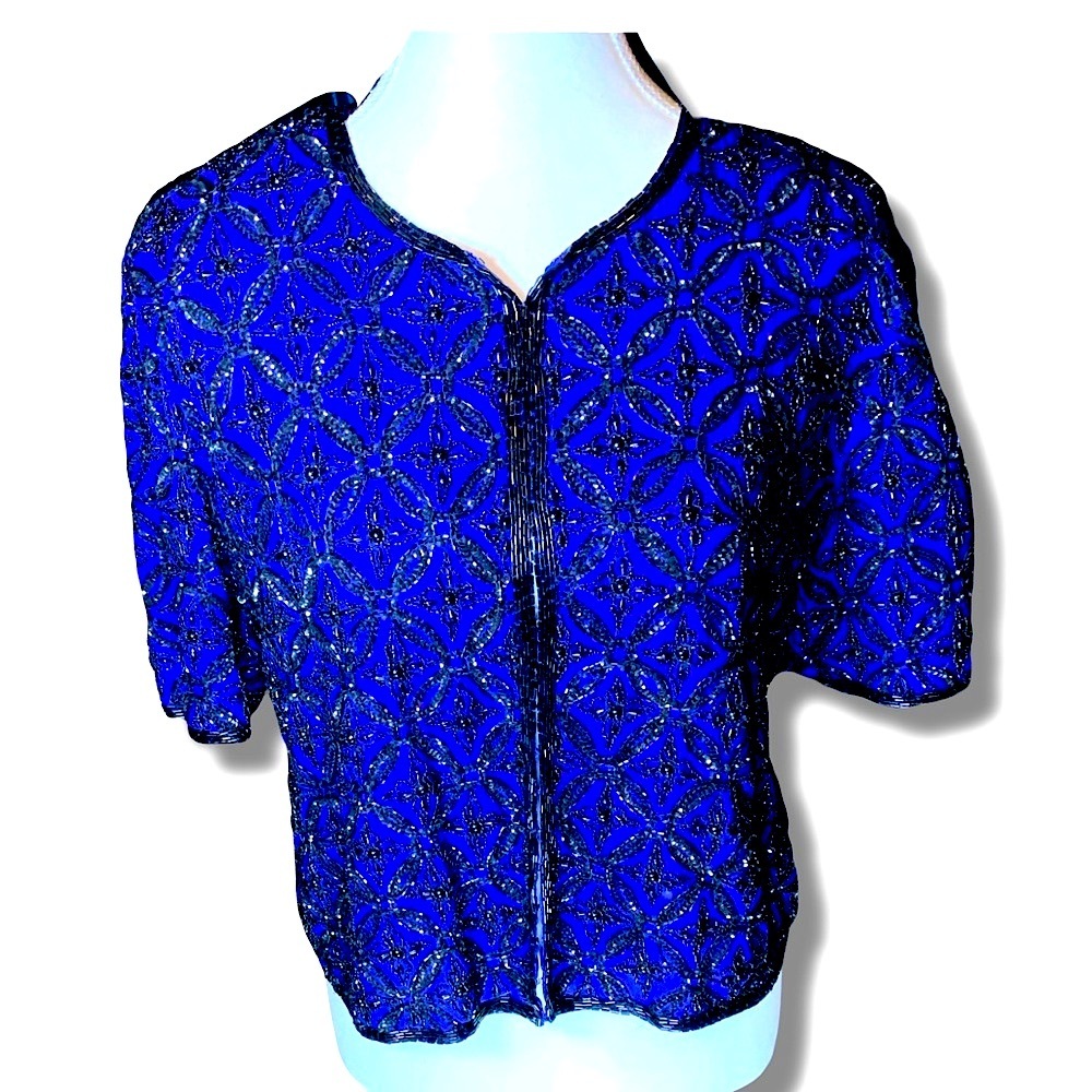 Sequin Vintage Stenay Deadstock‎ Beaded Silk Swiftie Evening Retro Glam Medium